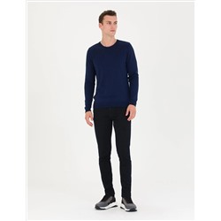 Açık Lacivert Slim Fit Bisiklet Yaka Basic Triko Kazak