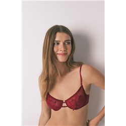 Sujetador balconette PRETTY tul rojo brillo