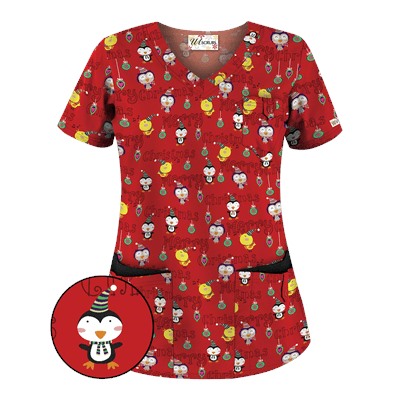 UA Christmas Chicks Red Scrub Top