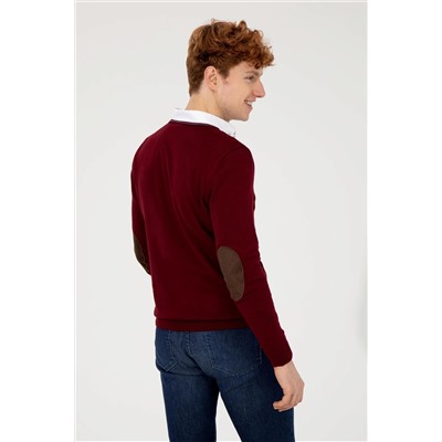 Erkek Bordo V - Yaka Basic Triko Kazak