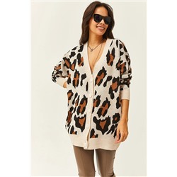 OlalookKadın Taş Oversize Leopar Hırka HRK-19000263
