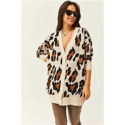 OlalookKadın Taş Oversize Leopar Hırka HRK-19000263