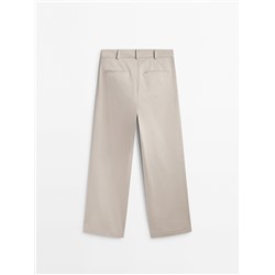 Pantalón ancho mezcla algodón satinado pinzas