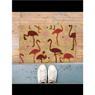 Kokos-Fußmatte "Flamingo" in Natur/ Rot - 40 x 60 cm