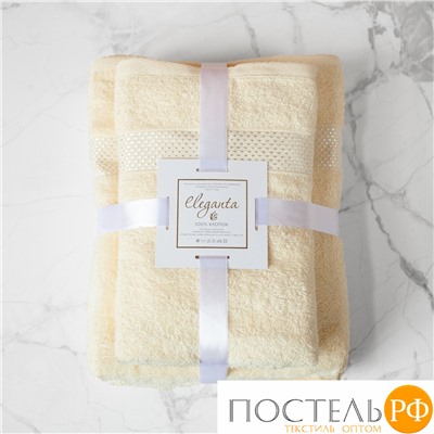 (1010) Набор из 4 полотенец Eleganta (Petek Crystal) (50x80 - 2 шт + 70x130 - 2 шт) Махра 390 г/м2, 1010 Молочный
