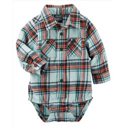 2-Pocket Plaid Button-Front Bodysuit