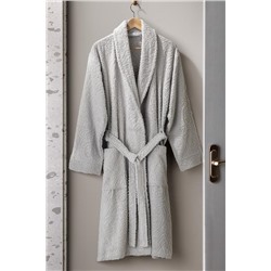 Bernay %100 Pamuk Jakarlı Unisex Şalyaka Bornoz - Gri - Natural Koleksiyon