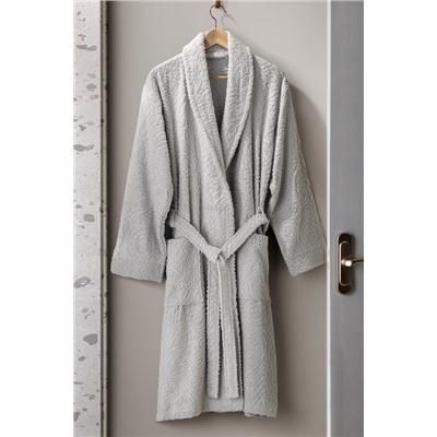Bernay %100 Pamuk Jakarlı Unisex Şalyaka Bornoz - Gri - Natural Koleksiyon