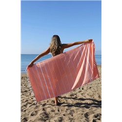 EVELYNEN HOME, Evelynen 2'li Set Turuncu Peştemal Plaj Havlusu Pamuk Banyo Havlusu Oversized 90x180 Plaj Havuz