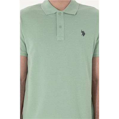 Erkek Slim Fit Polo Yaka Su Yeşili Basic Tişört