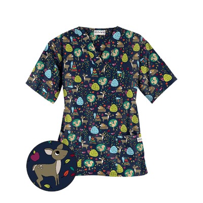 UA Outdoorsy Charm Navy Print Scrub Top