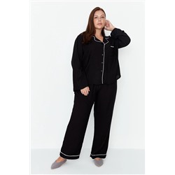 Trendyol Curve Siyah Biyeli Dokuma Pijama Takımı TBBAW23AI00014