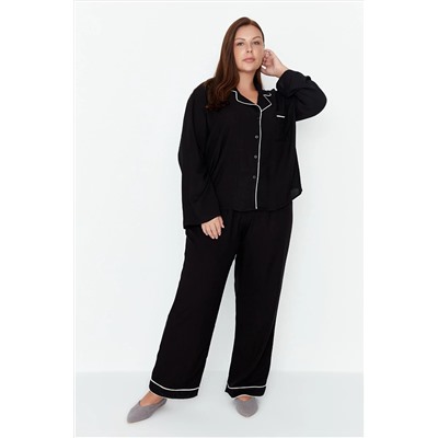 Trendyol Curve Siyah Biyeli Dokuma Pijama Takımı TBBAW23AI00014