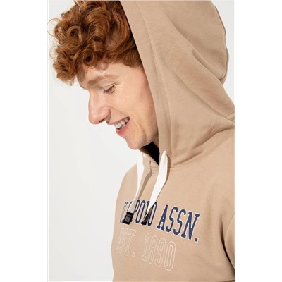 Erkek Camel Kapüşonlu Sweatshirt
