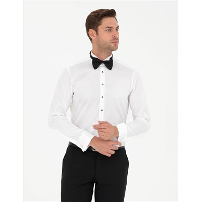 Beyaz Slim Fit Smokin Gömlek