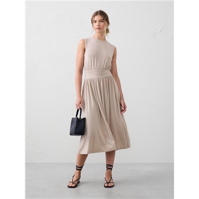 Knit Banded-Waist Midi Dress
