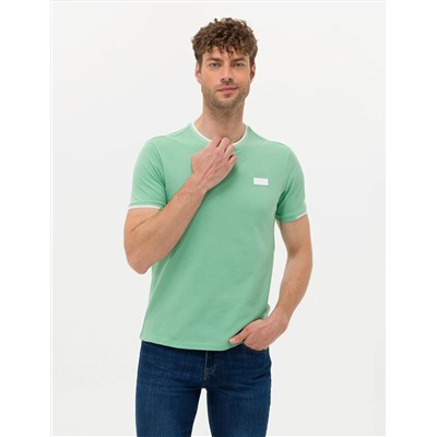 Açık Yeşil Slim Fit Bisiklet Yaka Tişört