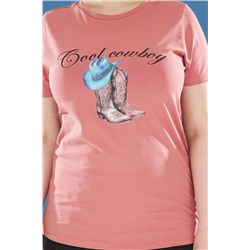 Pembe Regular Fit Baskılı Büyük Beden T-shirt TBBSS25BF00018