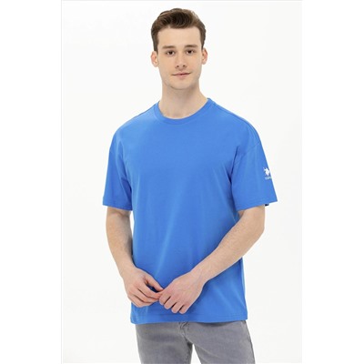 Erkek Saks Oversize Bisiklet Yaka Tişört