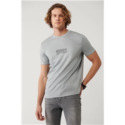 Avva, Erkek Gri Bisiklet Yaka Baskılı Interlok T-shirt A41y1013