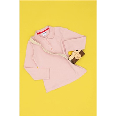 Çocuk Toz Pembe Basic Polo Yaka Sweatshirt