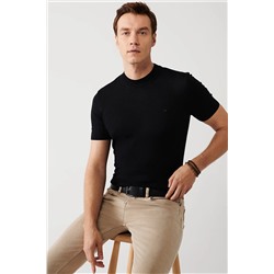 Avva Erkek Siyah Yarım Balıkçı Yaka Kısa Kollu Standart Fit Normal Kesim Triko T-shirt B005025