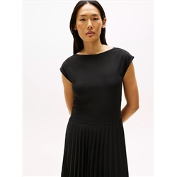 Fit-and-Flare Pleated Midi Dress