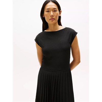 Fit-and-Flare Pleated Midi Dress