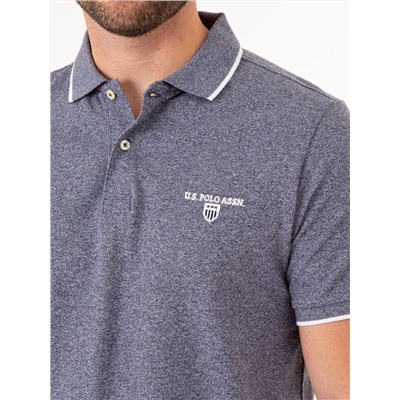 MARLED YARN POLO SHIRT WITH EMBROIDERED CREST
