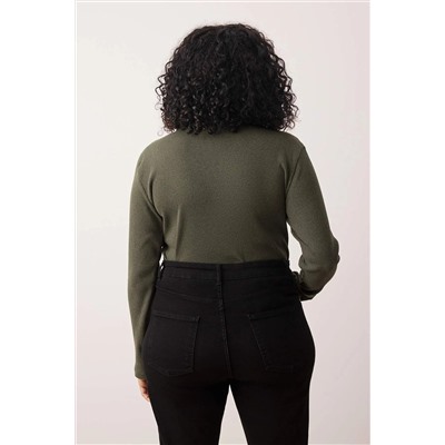 Haki Vücuda Oturan Fitilli Gömlek Yaka Çıtçıtlı Örme Body TBBAW23CS00007
