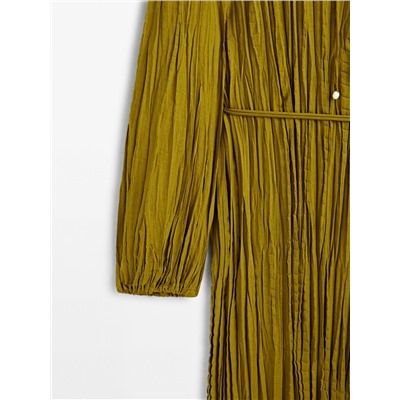 Vestido midi plisado cordones