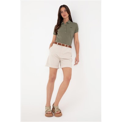 Kadın Koyu Haki Basic Polo Yaka Tişört