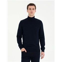 Lacivert Slim Fit Balıkçı Yaka Basic Triko Kazak