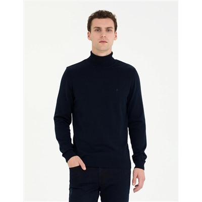 Lacivert Slim Fit Balıkçı Yaka Basic Triko Kazak