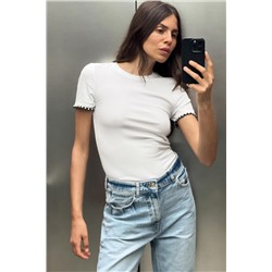 CONTRAST EMBELLISHED TRIM T-SHIRT