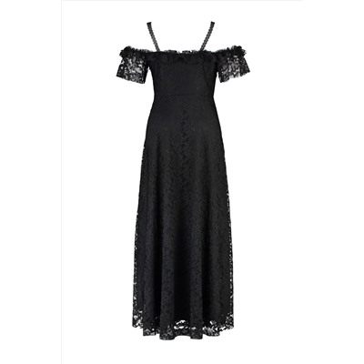 Siyah Askılı A-Kesim/Çan Dantelli Uzun Abiye/Mezuniyet/Nişan/Gece Elbisesi TBBAW23AH00187