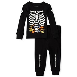 Светящаяся пижама скелет Unisex Baby And Toddler Halloween Costume Glow Skeleton Snug Fit Cotton Pajamas