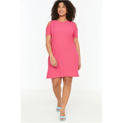 Fuşya A-line Cut-Out Detaylı Örme Elbise TBBSS22EL2986