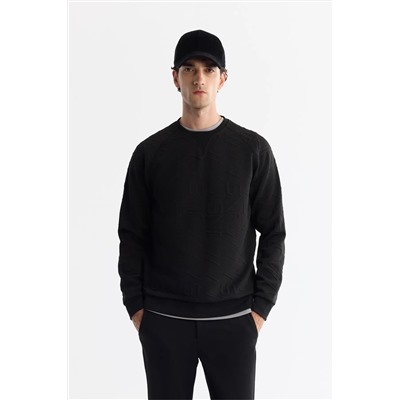 Avva, Erkek Siyah Bisiklet Yaka Baskılı Sweatshirt A42Y1335