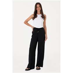 Kadın Siyah Loose Relax Fit Kanvas Pantolon