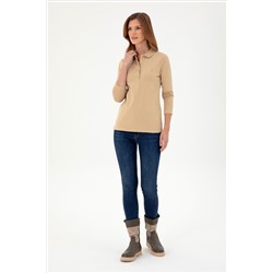 Kadın Kum Basic Polo Yaka Sweatshirt
