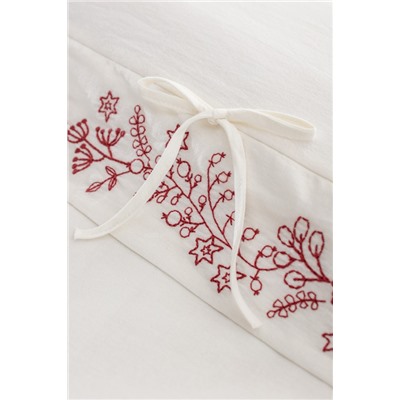 Relief King Size %100 Pamuk Bağlamalı Nevresim Takımı - Ekru/Kırmızı
