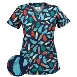 Happy Scrubs® Birds Of A Feather Navy Print Scrub Top