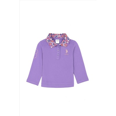 Kız Çocuk Lila Basic Polo Yaka Sweatshirt