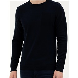 Koyu Lacivert Slim Fit Bisiklet Yaka Triko Kazak
