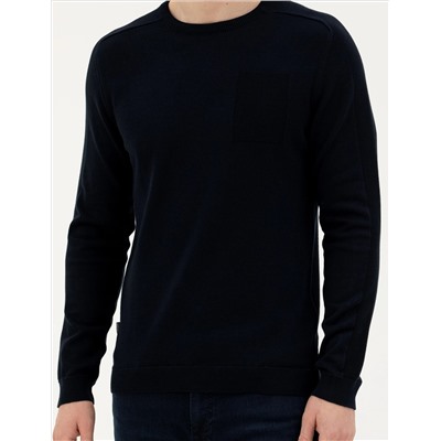 Koyu Lacivert Slim Fit Bisiklet Yaka Triko Kazak
