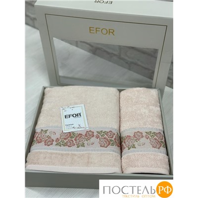 T1150/SM01 Набро полотенец EFOR из 2-х предметов (50*90.70*140) модель цветы на ветке (сухая роза) GULKURUSU