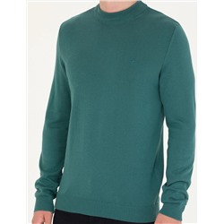 Yeşil Slim Fit Bisiklet Yaka Basic Triko Kazak