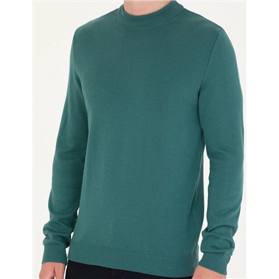 Yeşil Slim Fit Bisiklet Yaka Basic Triko Kazak