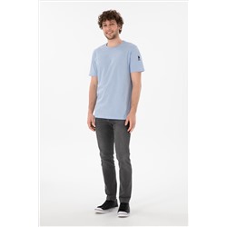 Erkek Regular Fit Bisiklet Yaka Açık Mavi Basic Tişört